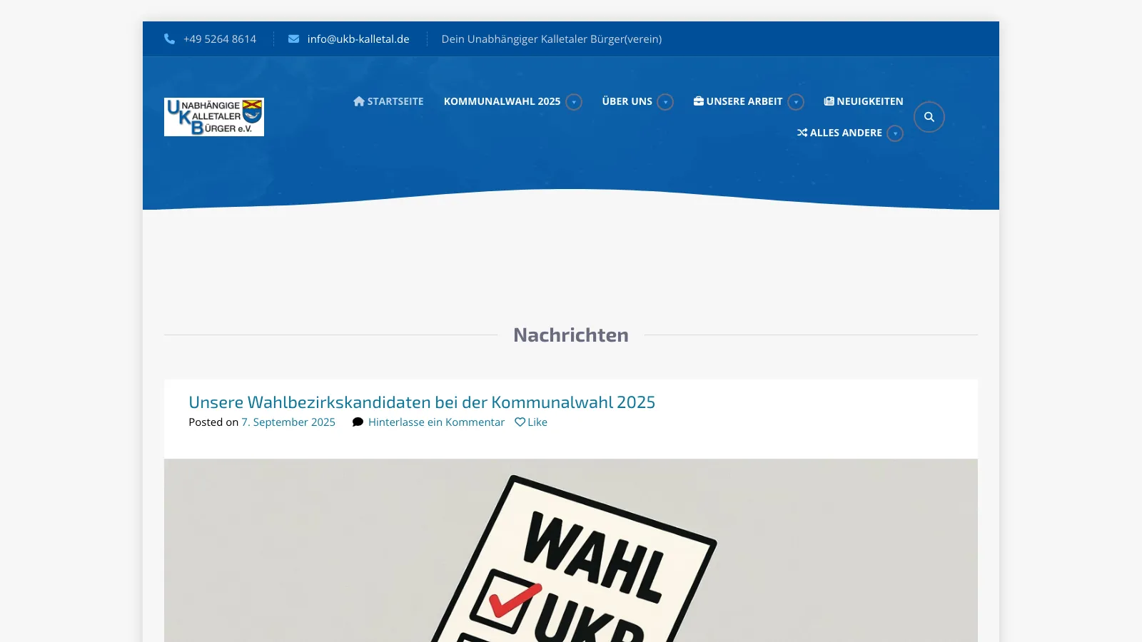 Screenshot-Platzhalter der ukb-kalletal.de Website mit grünem Vereins-Header, Neuigkeiten-Karten und Veranstaltungsbereich